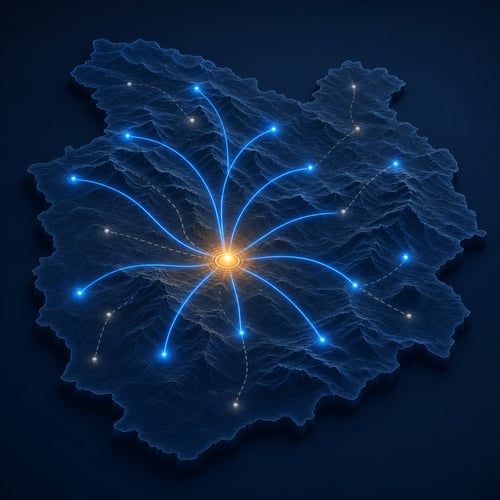 B2B Tech Map with Central Node and Connectivity Lines